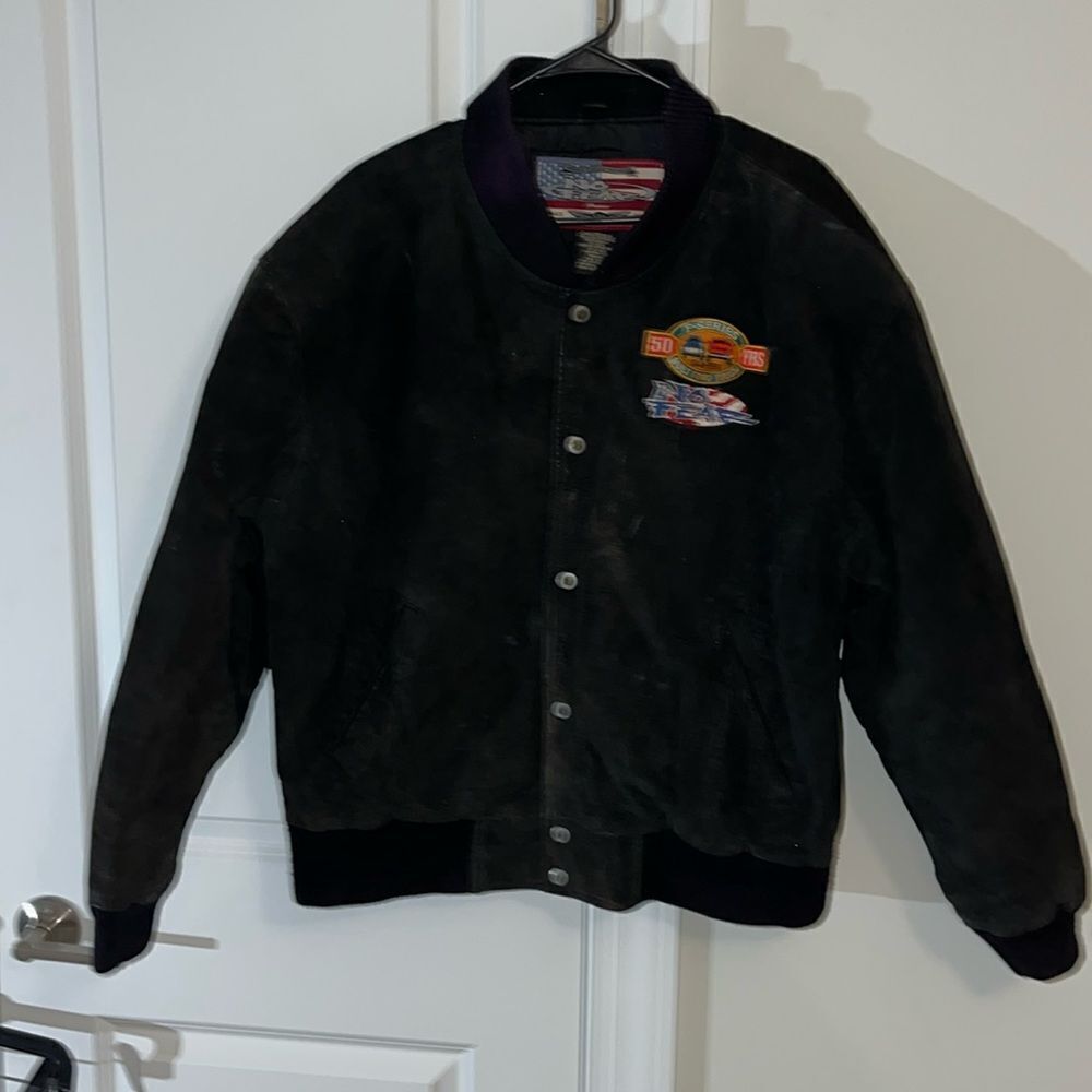 Vintage Y2K FORD F-150 Worn Out No Fear Suede Bomber Jacket Snap Button Front